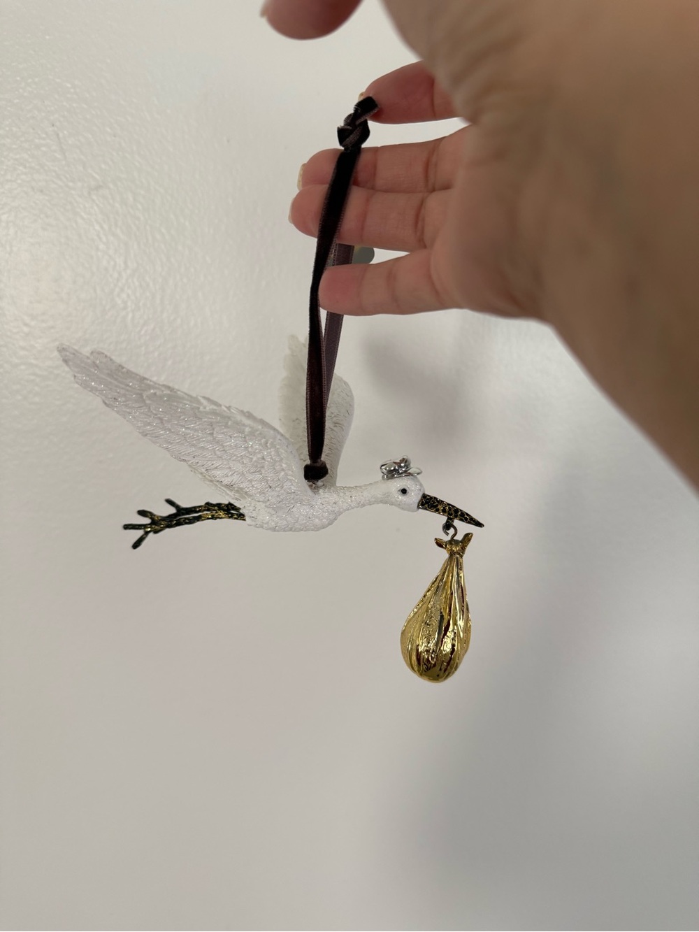 Michael Aram Stork Ornament in White and Gold